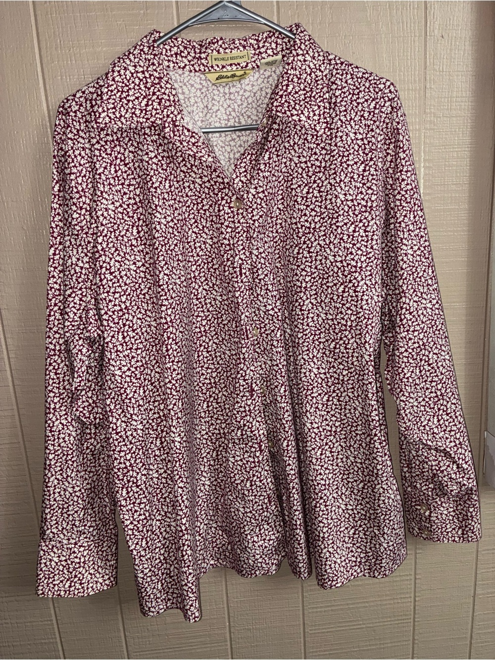 Eddie Bauer Burgundy and White Floral Button-Down Shirt